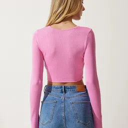 Happiness istanbul Women Striped Crop Fitted Top image 2