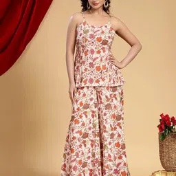 COTTON CULTURE Peach Jaipuri Cotton Floral Printed Top-picture-22