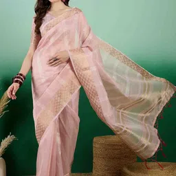all about you Woven Design Zari Organza Handloom Kanjeevaram Saree image 2
