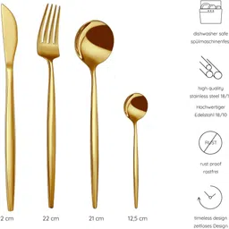 manishaware Dare to Dazzle with Dynamic Gold Silverware | Design H 4-Piece Setting Stainless Steel Cutlery Set image 2