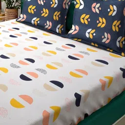 Myntra Elegant Homes White Printed 300 TC Fitted King Double Bedsheet Set 2.50m x 2.25m image 3