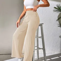 BAESD Women Relaxed Flared High-Rise Non Iron Trousers image 2