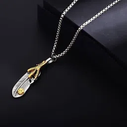 kazare Rhodium-Plated Feather Shaped Pendants with Chains image 3