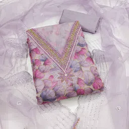 Maroosh Floral Printed Beads And Stones Organza Unstitched Dress Material-image-73