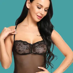 Ribald The Neech Women Sheer Lace Babydoll With Matching Brief image 3