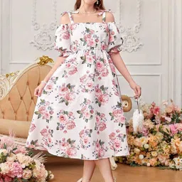 White World Girls Floral Printed Fit & Flare Dress-image-46
