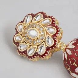 Anouk Gold Plated Dome Shaped Artificial Stones & Beads Studded Meenakari Jhumkas image 5