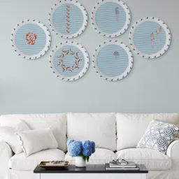 nestroots Blue & White Abstract Printed Wall Plates-picture-28