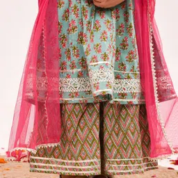 i love legacy Girls Floral Printed Regular Pure Cotton Kurta with Sharara & With Dupatta image 5