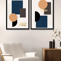 Myntra Elegant Homes White & Blue 2 Piece Geometric Printed Canvas Wall Arts-picture-12