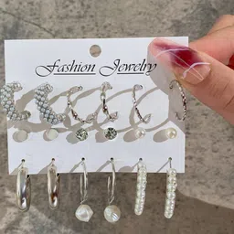 DressBerry Silver-Plated Alloy Pearls Half Hoop Earrings-picture-11