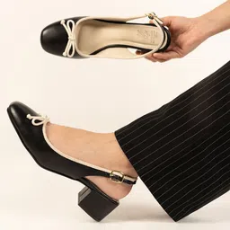 Theater Women Black Mary Jane Block Heels with Adjustable Strap image 3