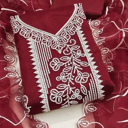 MANVAA Floral Embroidery Thread Work Organza Unstitched Dress Material-picture-14