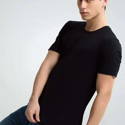 TURMS Men Solid Crew Neck Half Sleeves Stain And Water Repellent Cotton Tshirt image 5