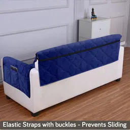 Cortina Blue 6 Pieces Velvet 3 Seater Reversible Sofa Cover With Arms image 5