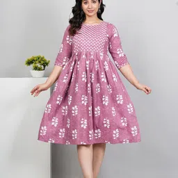 RIAANA Women Floral Printed Maternity Ethnic Dress-image-0