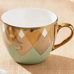Home Centre Mandarin Iris Green 4 Pieces Printed Bone China Matte Cups and Saucers image 4
