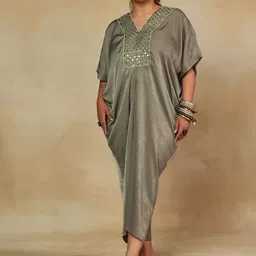 Mamicha Women Embellished V-Neck Kimono Sleeves Kaftan Maxi Dress-picture-13