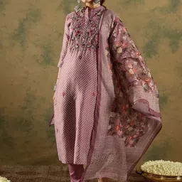 Indo Era Floral Printed Thread Work Chanderi Silk Straight Kurta with Trouser & Dupatta-picture-34