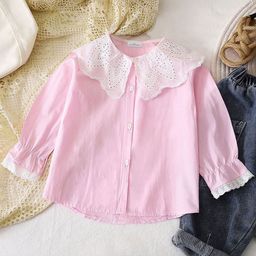 FOREVER FRIDAY Girls Peter Pan Collar Bell Sleeve Cotton Shirt Style Top-picture-5
