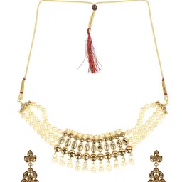Anouk Cream Gold Plated Kundan Stones Studded & Pearl Beaded Jewellery Set image 2