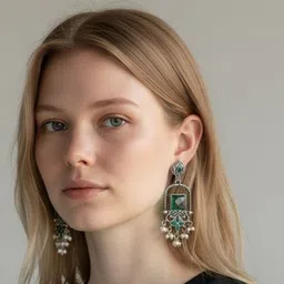 Anouk Silver Plated Artificial Bedaded Geometric Drop Earrings-picture-34