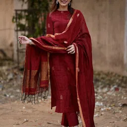 GoSriKi Geometric Printed Round Neck Straight Kurta With Trousers & Dupatta-image-13