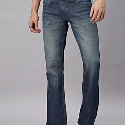 HJ HASASI Men Blue Cotton Bootcut High-Rise Low Distress Heavy Fade Denim Jeans-picture-28