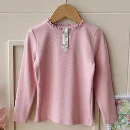 LULU & SKY Girls Ribbed Ruffles Mock Neck Tops With Floral Print Details-picture-18