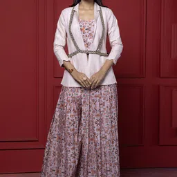 GloballyRonakRBafna Printed Round Neck Crop Top & Jacket With Trousers Co-Ords-picture-31