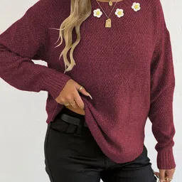 StyleCast x Revolte Women Open Knit Self Design Round Neck Applique Pullover image 4