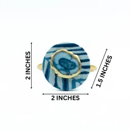 loomsarte Blue Cotton Fabric Coated Mdf Napkin Ring With Agate And Coaster Set Of 4 image 4