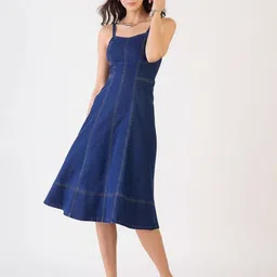 R.Code by The Roadster Life Co. Women Denim Strappy A-Line Dress-image-5