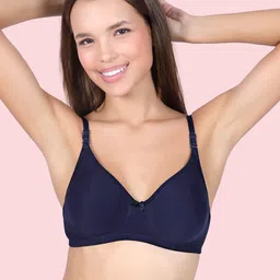 HERE&NOW Women Solid Navy Blue Cotton Seamless Non-Wired Non Padded Bra-picture-19