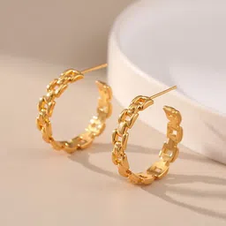 DressBerry Stainless Steel Gold-Plated Circular Shaped Anti Tarnish Half Hoop Earrings-picture-27