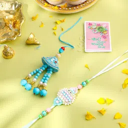 Sangria Set Of 2 Artificial Stones Studded & Beaded Bhaiya Bhabhi Rakhi with Roli Chawal-picture-39