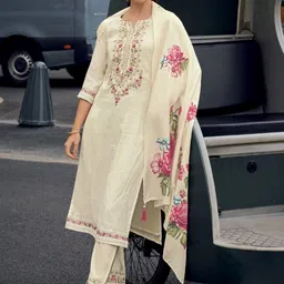KAPADIYA FAB Women Floral Embroidered Regular Thread Work Kurta with Trousers & With Dupatta-image-14