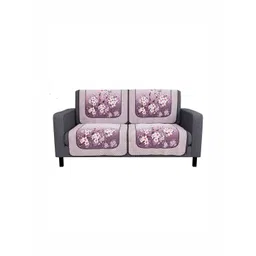 Myntra Elegant Homes Purple & White 4 Pieces 2 Seater Cotton Sofa Cover image 3