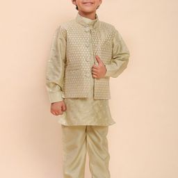 Pro-Ethic STYLE DEVELOPER Boys Woven Design Pure Silk Kurta With Pyjamas With Waistcoat-picture-13