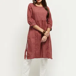 max Women Embroidered Cotton Blend Straight Kurta image 3
