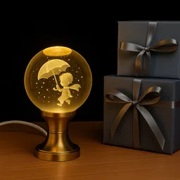 heykam 3D Crystal LED Night Lamp with Golden Stand | Gift,Home Decoration Night Lamp image 3