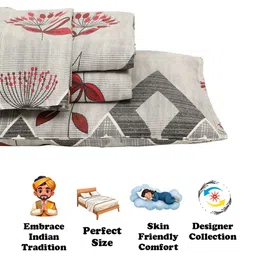 the conversion Grey And Red Abstract 210 TC Cotton Queen Sized 1 Double Bedsheet 2 Pillow Covers image 4