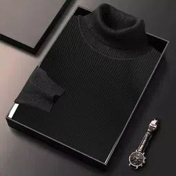 fashlook Men Solid High Neck Black Sweater image 1
