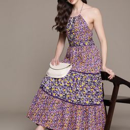 Label Ritu Kumar Print Halter Neck Fit & Flare Midi Dress-picture-43
