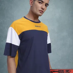 The Roadster Life Co. Colourblocked Drop-Shoulder Sleeves Pure Cotton Relaxed Fit T-shirt-picture-58