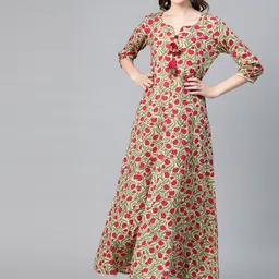 Idalia Women Green & Pink Printed Maxi Dress-image-42