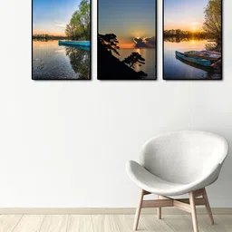 999Store Multicoloured 3-Panel Sunset Boat Wall Art-picture-28