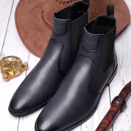 LOUIS STITCH Men Federal Blue Mid-Top Slip-On Chelsea Boots-image-8