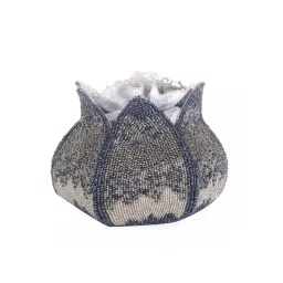 SWISNI Gray And Silver Lotus Potli For Bride (S) image 3