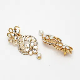 ANIKAS CREATION White Gold-Plated Kundan Studded Contemporary Drop Earrings image 3